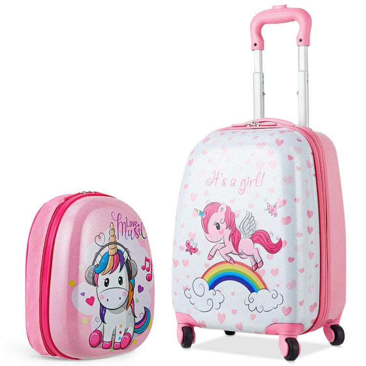2 Pieces 12 Inch 16 Inch Kids Luggage Set with Backpack and Suitcase