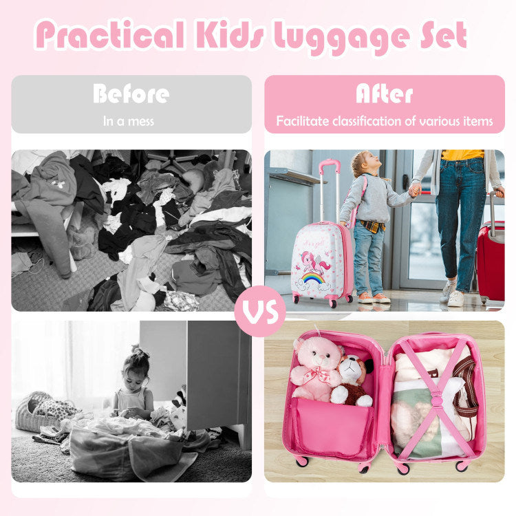 2 Pieces 12 Inch 16 Inch Kids Luggage Set with Backpack and Suitcase