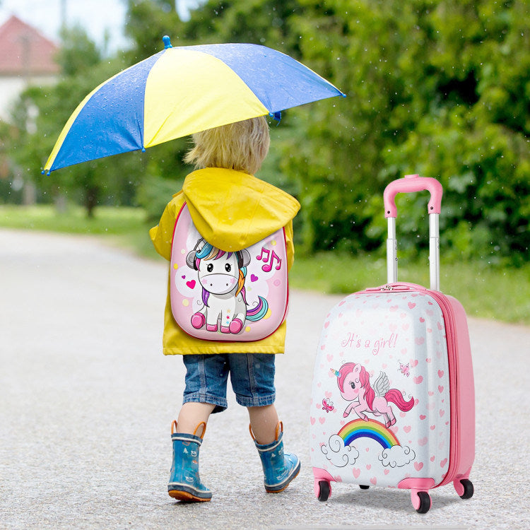 2 Pieces 12 Inch 16 Inch Kids Luggage Set with Backpack and Suitcase