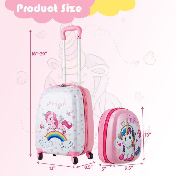 2 Pieces 12 Inch 16 Inch Kids Luggage Set with Backpack and Suitcase