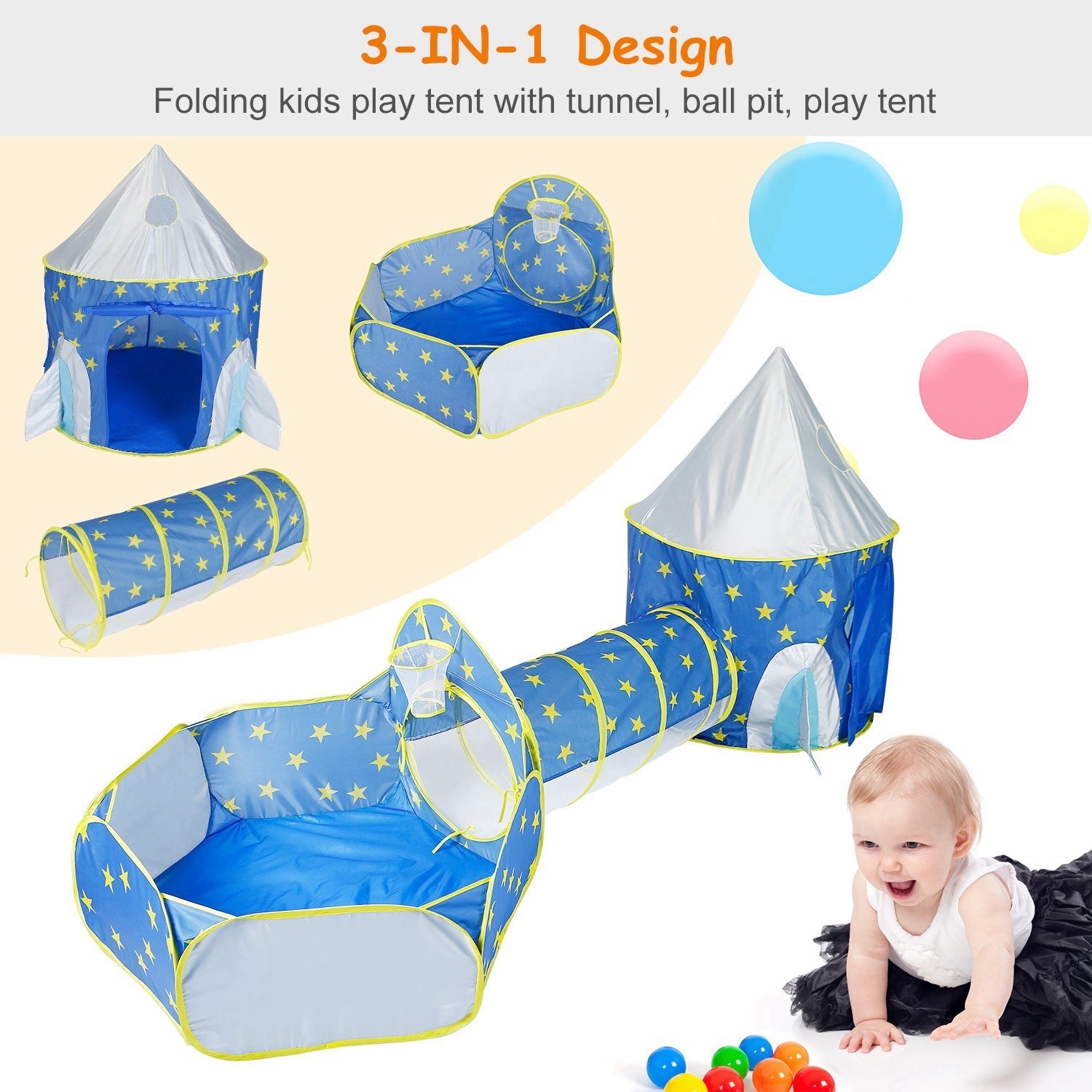 3 In 1 Child Crawl Tunnel Tent Kids Play