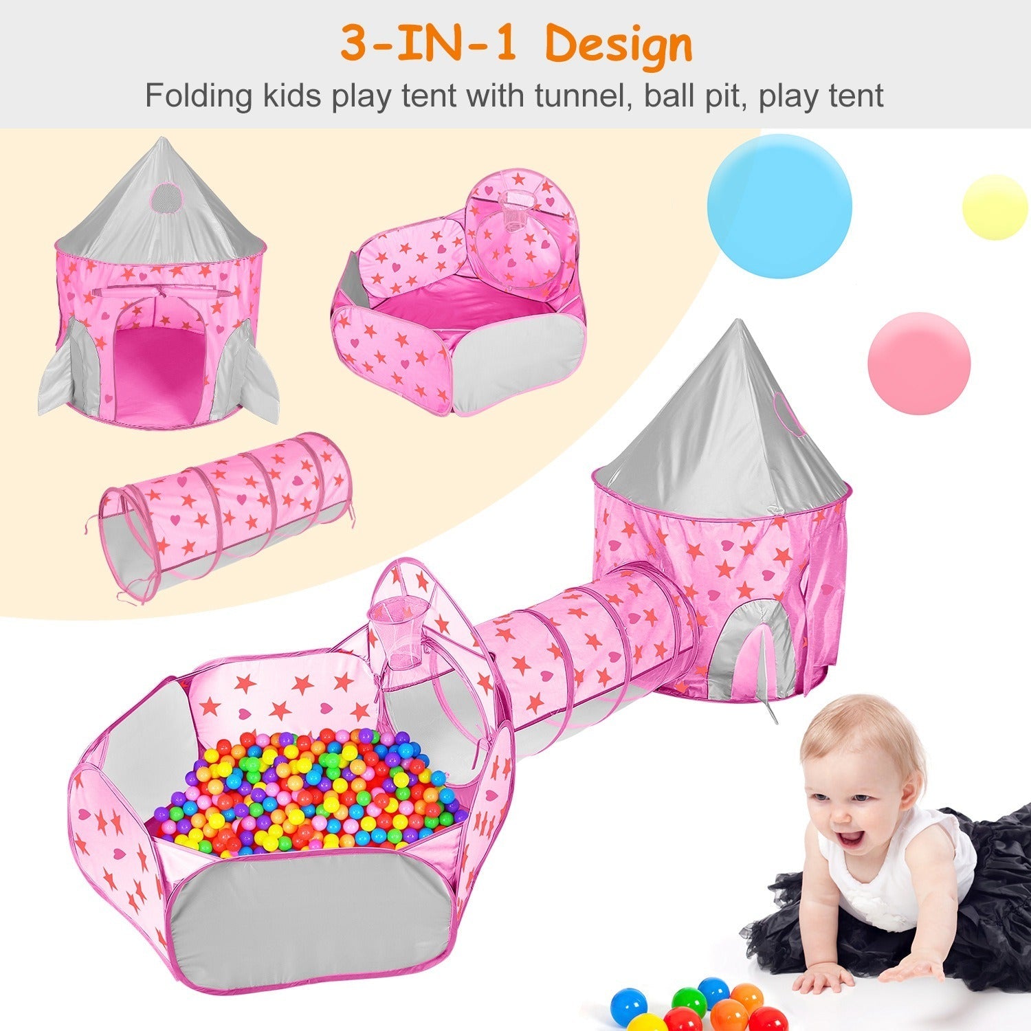 3 In 1 Child Crawl Tunnel Tent Kids Play