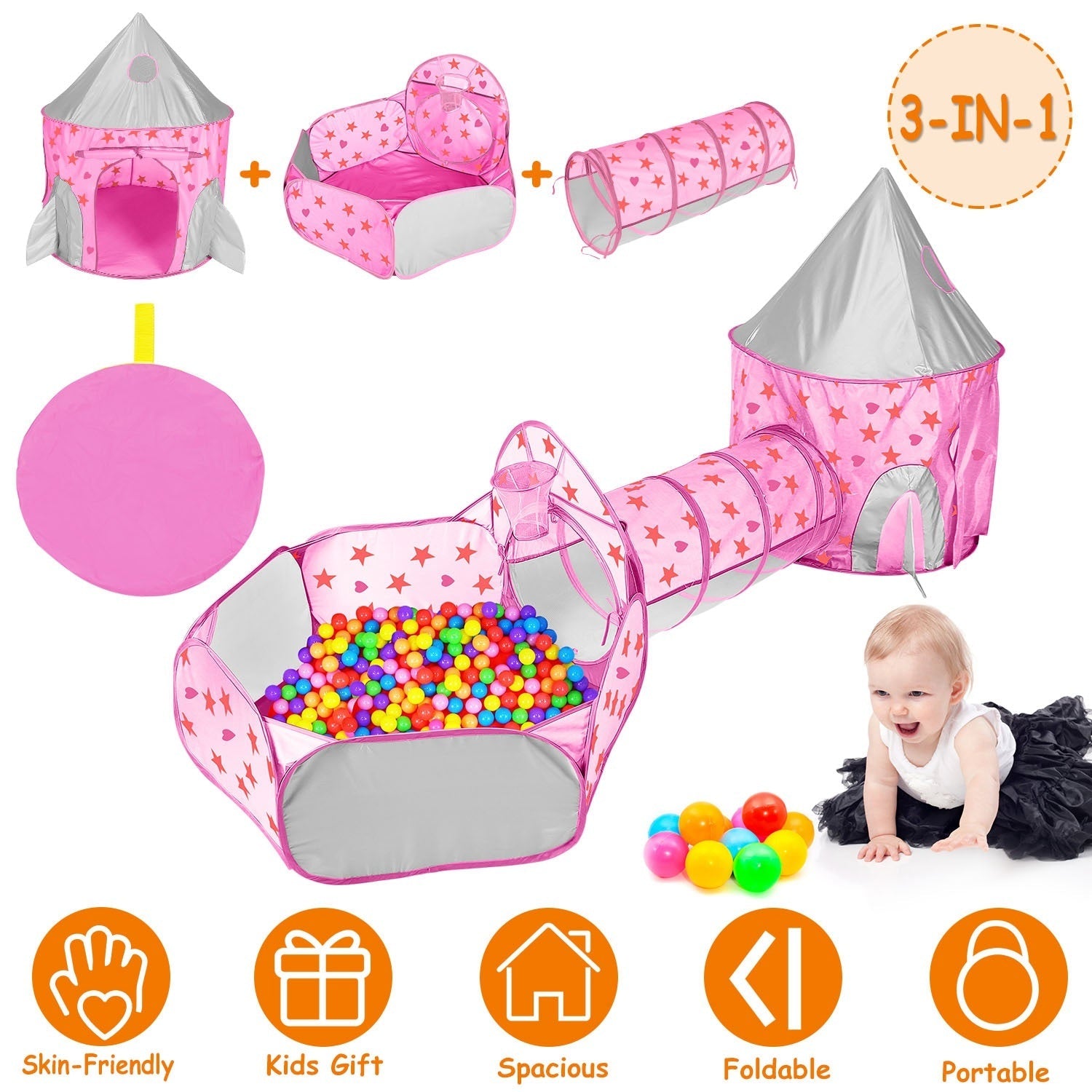 3 In 1 Child Crawl Tunnel Tent Kids Play