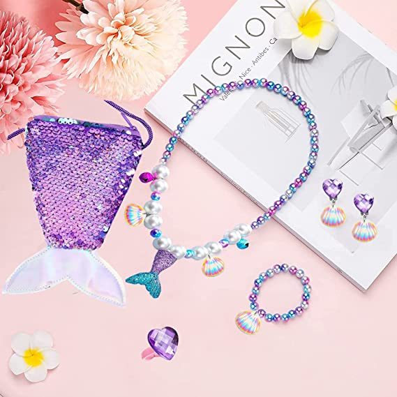 Girls Mermaid Jewelry Set Mermaid Necklace Bracelet Set Toddler Toy