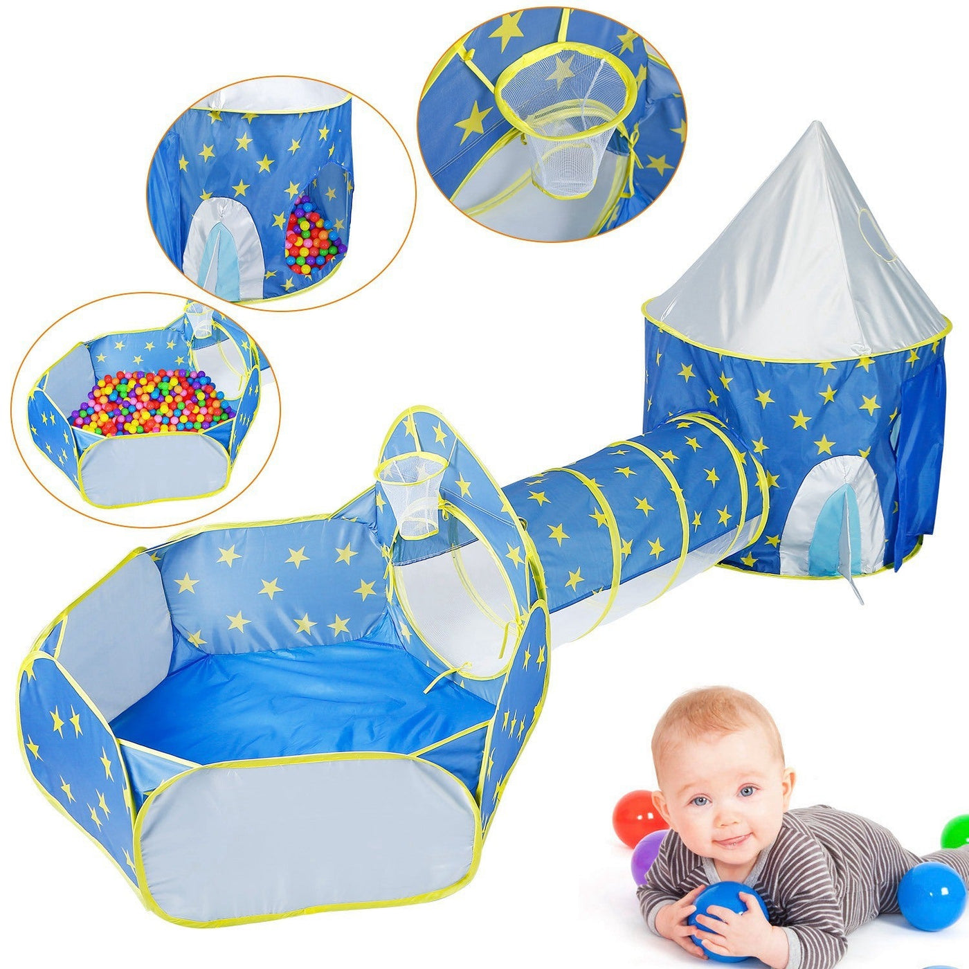 3 In 1 Child Crawl Tunnel Tent Kids Play